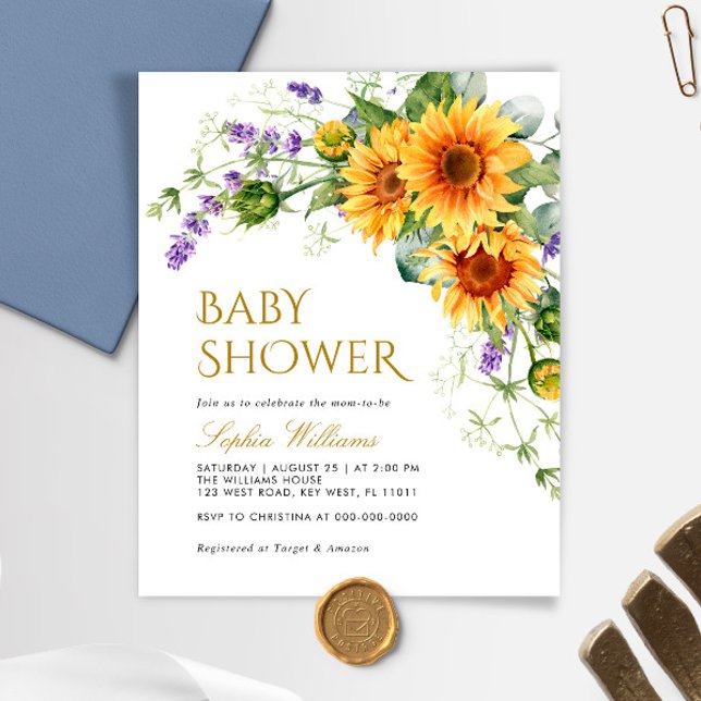 Papier Budget Rustic Sunflower Baby shower Invitation (Créateur téléchargé)