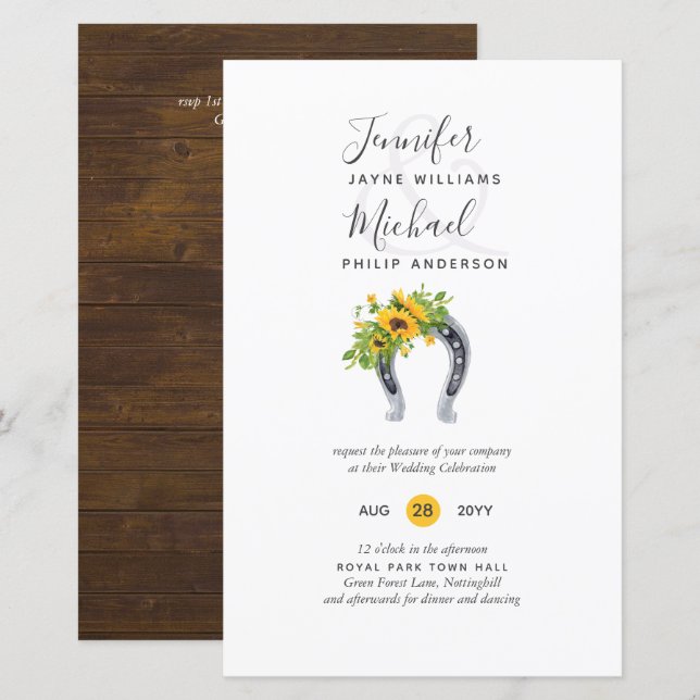Papier BUDGET Rustic Sunflower Horseshoe Grange Mariage I (Devant / Derrière)