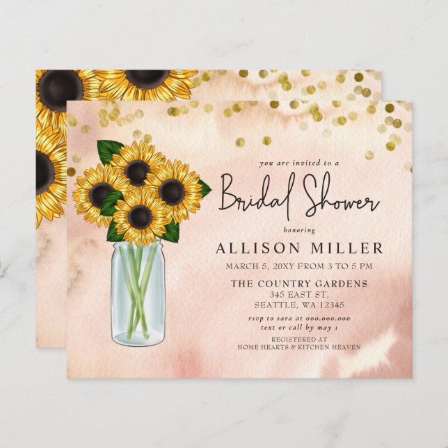 Papier Budget Rustic Sunflowers Invitation de douche nupt (Devant / Derrière)