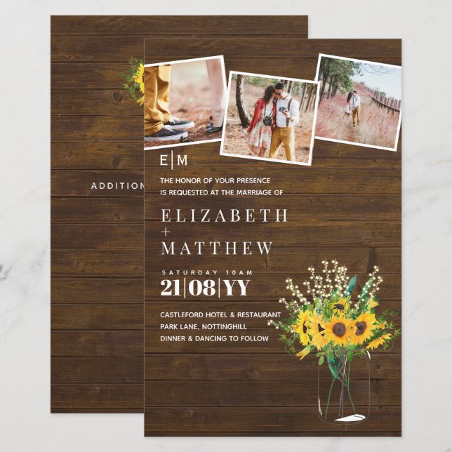Papier BUDGET Rustic Sunflowers mason Jar Mariage Inviter (Devant / Derrière)