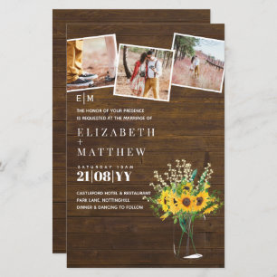 Papier BUDGET Rustic Sunflowers mason Jar Mariage Inviter