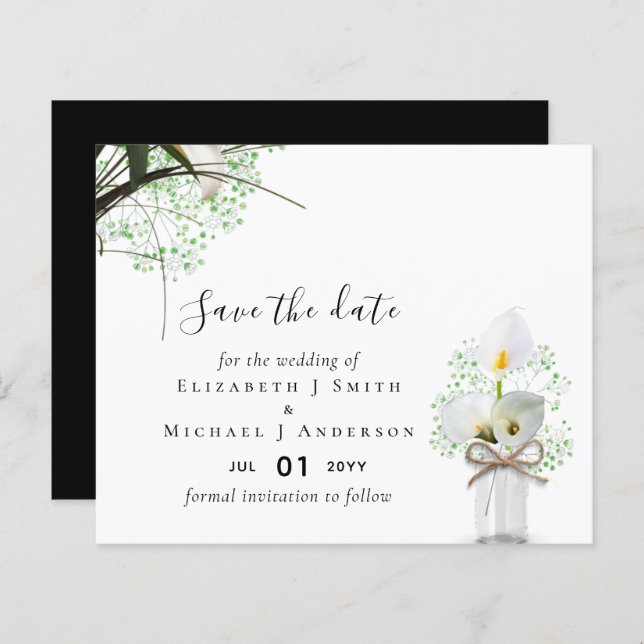 Papier Budget Rustic White Calla Lilies Mariage Date de s (Devant / Derrière)