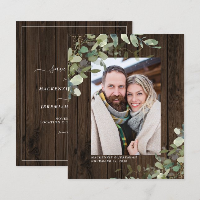 Papier Budget Rustic Wood Eucalyptus Photo Enregistrer la (Devant / Derrière)