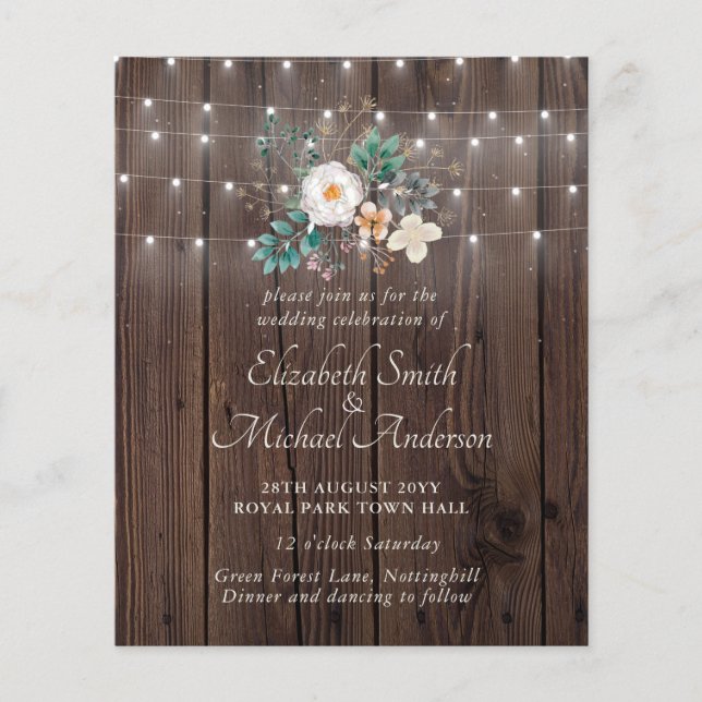 Papier Budget Rustic Wood Lights Floral Wedding Invite (Devant)