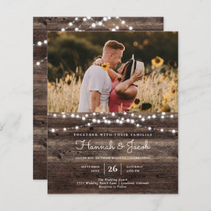 Papier Budget Rustic Wood QR Code RSVP Mariage Invitation