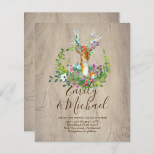 Papier Budget Rustic Woodland Deer Floral Wedding Invite