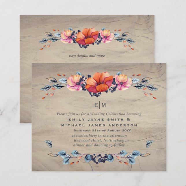 Papier Budget Rustic Woodland Orange Wedding Invite (Devant / Derrière)