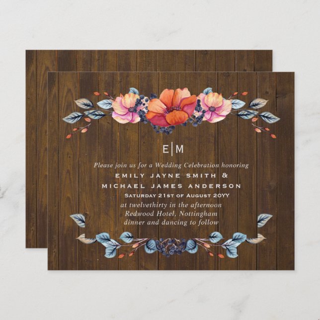 Papier Budget Rustic Woodland Orange Wedding Invite (Devant / Derrière)
