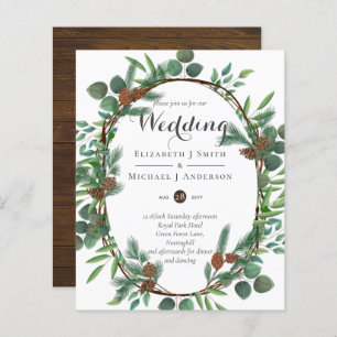 Papier Budget Rustic Woodland Wreath Wedding Invite