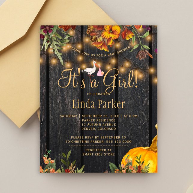 Papier Budget rustique automne bébé fille invitation douc (Créateur téléchargé)