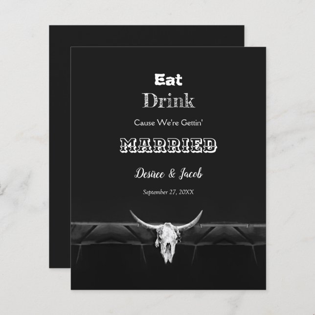 Papier Budget Rustique Black Eat Boire Married Bull Skull (Devant / Derrière)