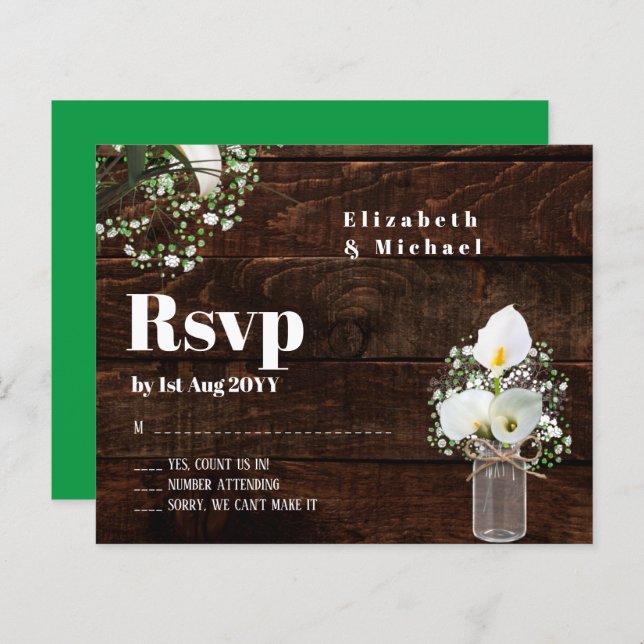 Papier Budget Rustique Blanc Calla Lily Mariage RSVP (Devant / Derrière)