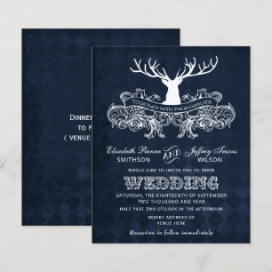 Papier Budget Rustique Bleu Antlers Cerfs Faire-part de m
