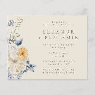Papier Budget Rustique Bleu Jaune Floral Mariage Inviter