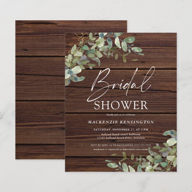 Papier Budget Rustique Bois Fête des mariées Eucalyptus (Devant / Derrière)