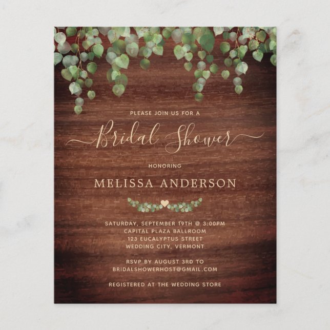 Papier Budget Rustique Bois vert Invitation nuptiale (Devant)