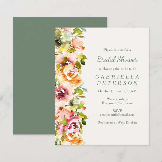 Papier Budget Rustique Bourgogne Floral Fête des mariées  (Devant / Derrière)