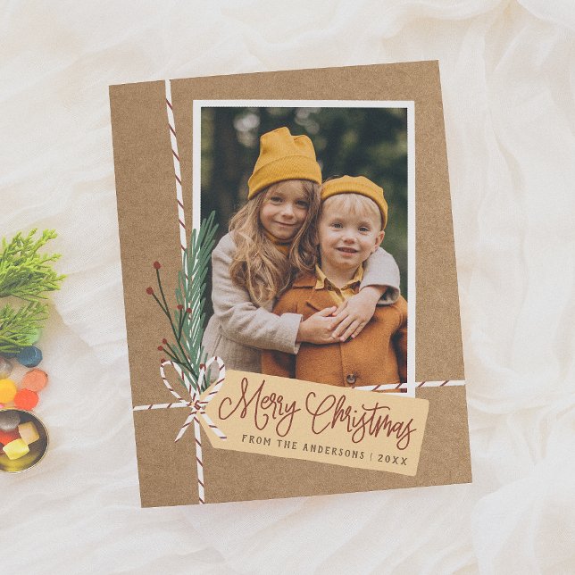 Papier Budget Rustique Cadeau Joyeux Noël Photo de vacanc (Créateur téléchargé)