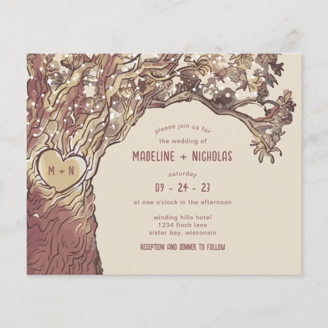 Papier BUDGET Rustique Carved Heart Faire-part de mariage (Devant)