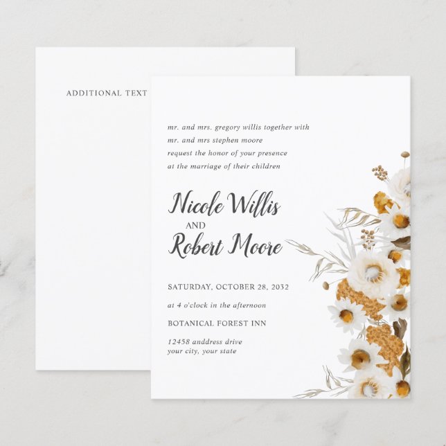 Papier Budget Rustique Chamomile Mimosa Mariage floral (Devant / Derrière)