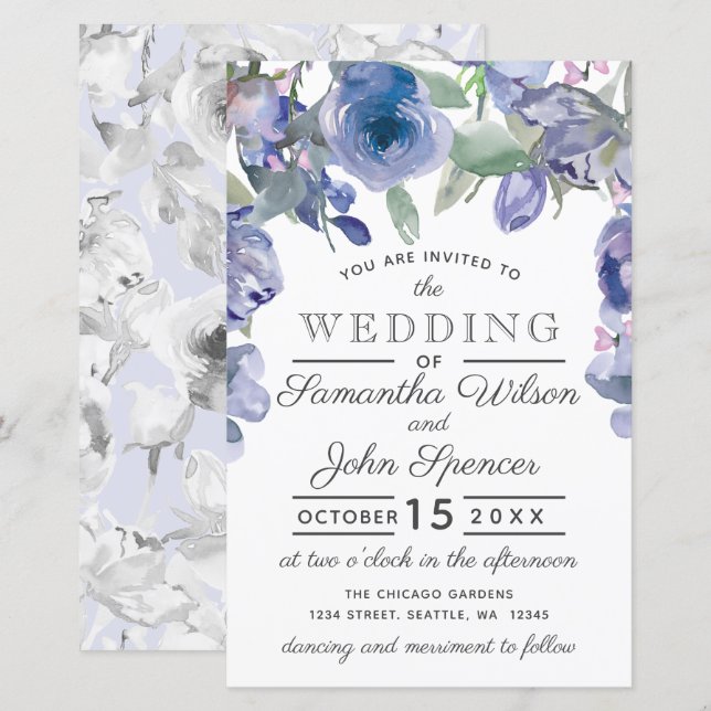 Papier Budget Rustique Dusty Blue Floral Faire-part de ma (Devant / Derrière)