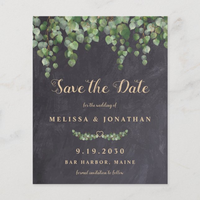 Papier Budget Rustique Eucalyptus Enregistrer la date Car (Devant)