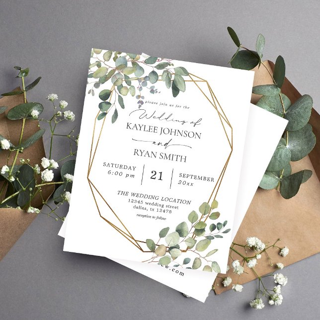 Papier Budget Rustique Eucalyptus & Gold Frame Mariage (Créateur téléchargé)