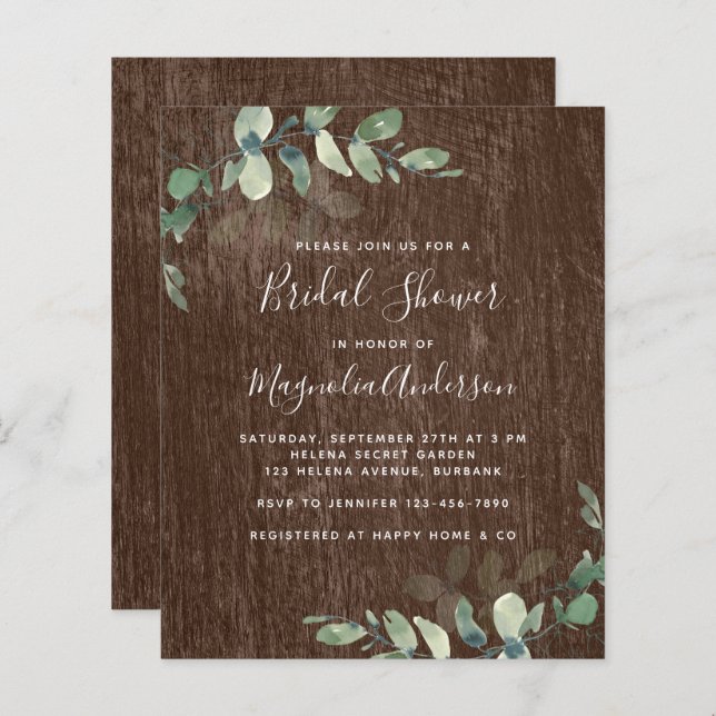 Papier BUDGET Rustique Eucalyptus nuptiale invitation à l (Devant / Derrière)