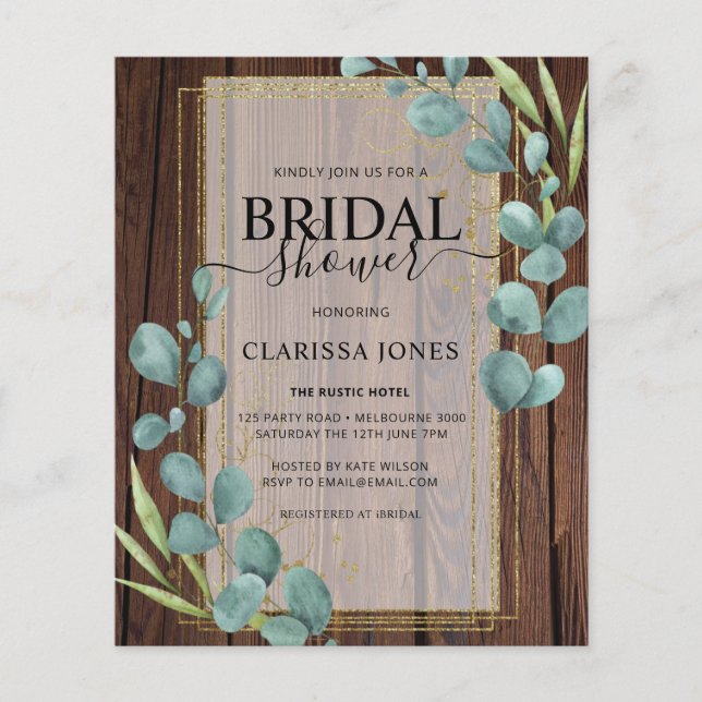 Papier BUDGET Rustique Eucalyptus Or Mariage  (Devant)
