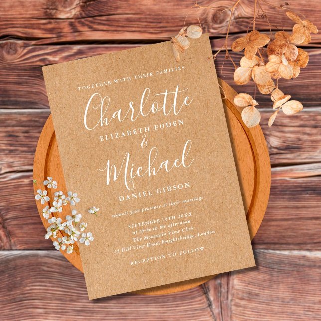 Papier Budget Rustique Faire-part de mariage de script Kr (Créateur téléchargé)
