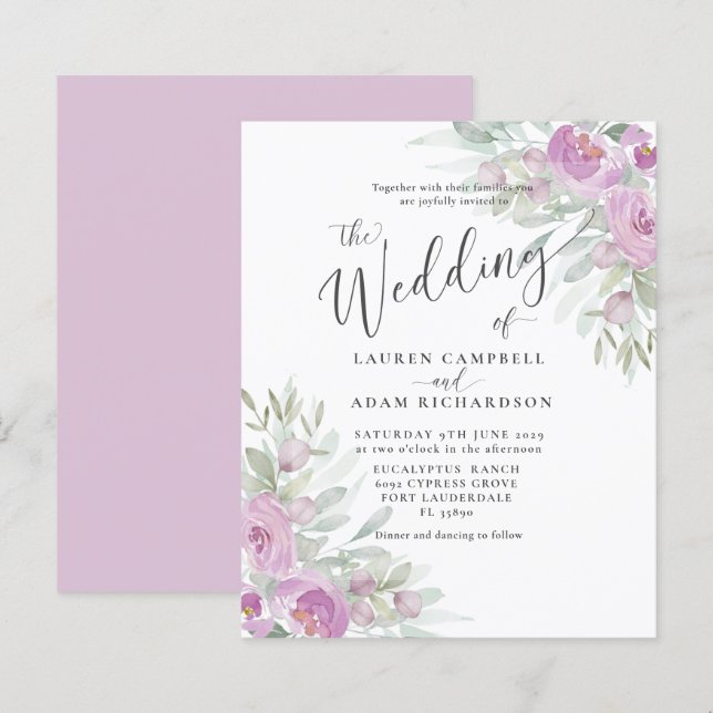 Papier Budget Rustique Floral Faire-part de mariage rose (Devant / Derrière)