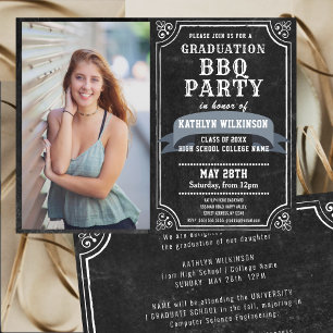 Papier BUDGET Rustique Graduation BBQ 4 Invitation photo