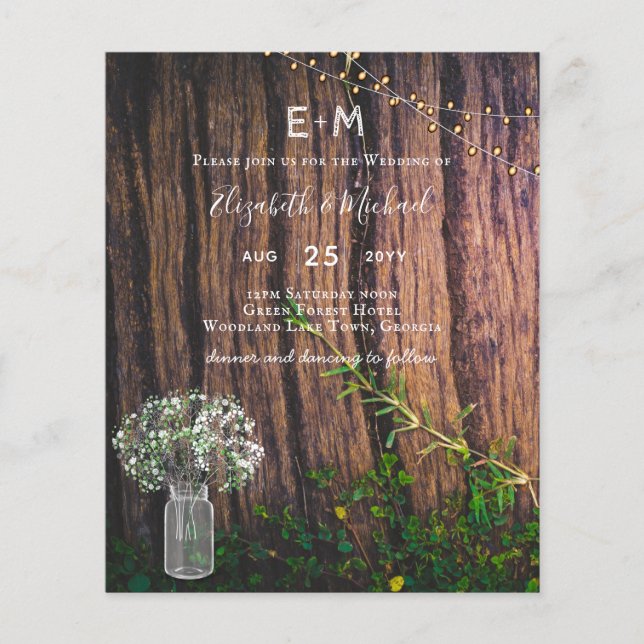 Papier BUDGET Rustique Gypsophila éclaire Mason Jars Invi (Devant)