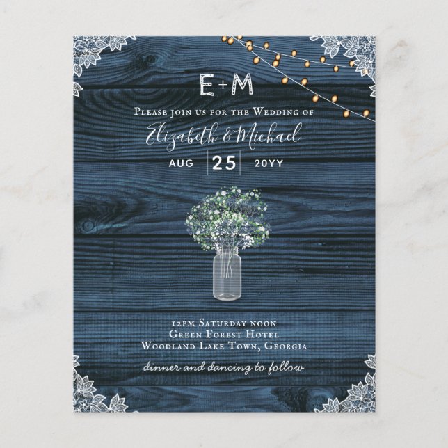 Papier BUDGET Rustique Gypsophila éclaire Mason Jars Invi (Devant)