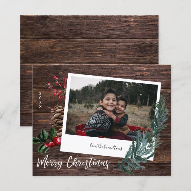 Papier Budget Rustique Joyeux Noël Bois et photo instanta (Devant / Derrière)