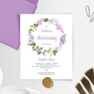 Papier Budget Rustique Lilac Fleurs Christening Invitatio