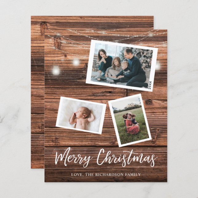 Papier Budget Rustique lumières de Noël Multi Photo (Devant / Derrière)