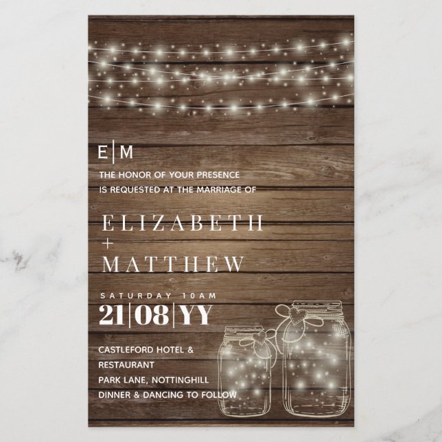 Papier Budget Rustique Lumières Mason Jars Mariage Invite (Devant)
