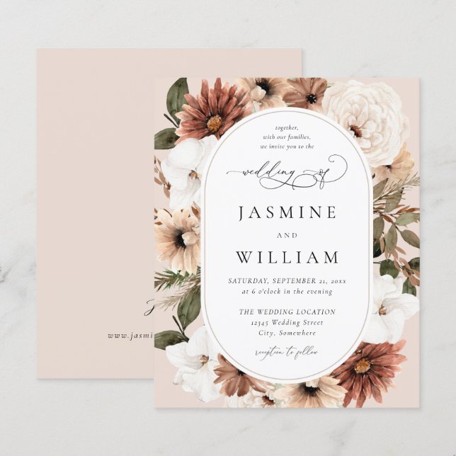 Papier Budget Rustique Neutre Boho Floral Mariage S2 - BG (Devant / Derrière)
