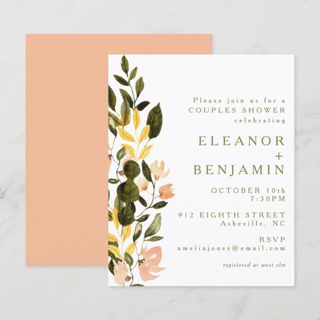 Papier Budget Rustique Pêche Floral Fête des mariées Invi (Devant / Derrière)