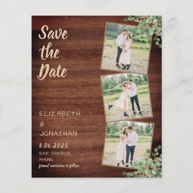 Papier Budget Rustique Photo Enregistrer La Date Eucalypt (Devant)