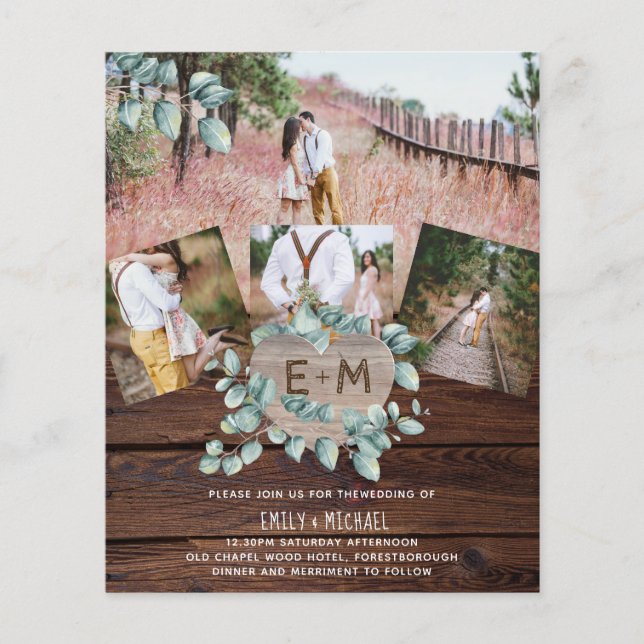 Papier Budget Rustique Photo EUCALYPTUS Invitations de ma (Devant)