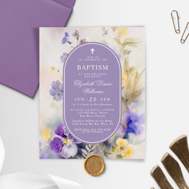 Papier Budget Rustique Purple Floral Baptême Invitation (Créateur téléchargé)