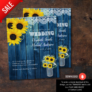 Papier BUDGET Rustique Sunflower Bleu Jaune Mariage Invit