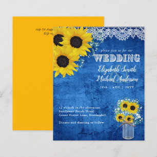 Papier BUDGET Rustique Sunflower Bleu Jaune Mariage Invit