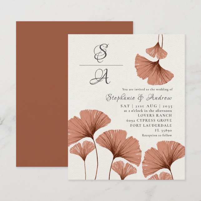 Papier Budget Rustique Terracotta Ginkgo Mariage de feuil (Devant / Derrière)