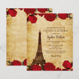 Papier Budget Rustique Tour Eiffel Quinceañera Invitation