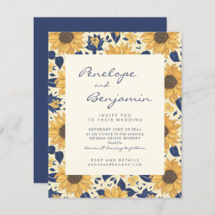 Papier Budget Rustique Tournesol Jaune Bleu Mariage Invit