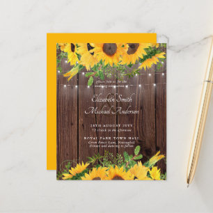 Papier BUDGET Rustique Tournesol Thème Mariage Invitation