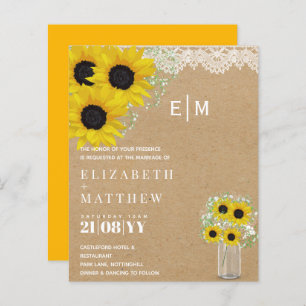Papier BUDGET Rustique Tournesols Gypsophila Mariage Invi